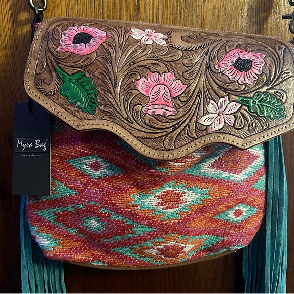 Myra Bag S-4699 Bag, Floral Hand-Tooled, Pink - Picture 1 of 7